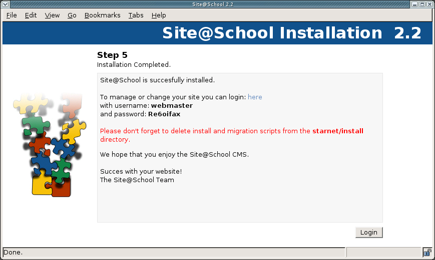 [ Site@School install script completed (without demo data) ]