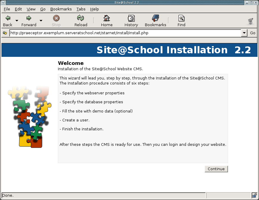 [ opening screen of Site@School install script ]