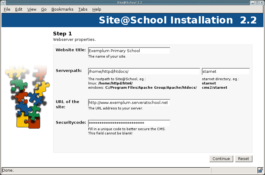 [ setting web server properties in the Site@School install script ]