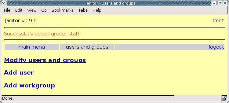 [ success adding a workgroup via the web interface ]