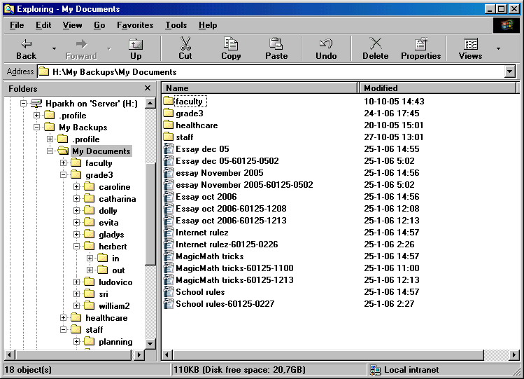 [ overview of directory tree 'My Backups' of Helen Parkhurst ]