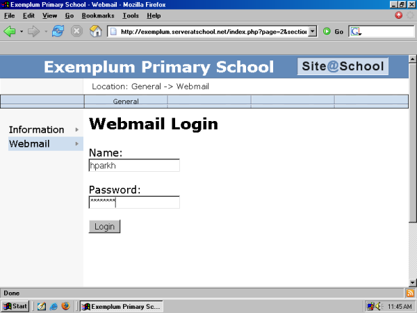 [ a webmail login page as part of the school website ]