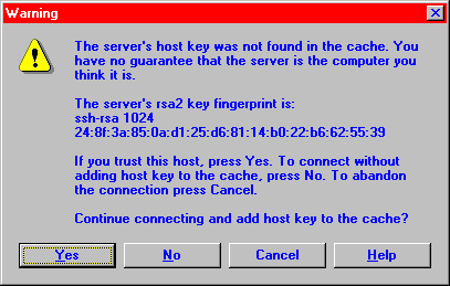 [ WinSCP warning message regarding hostkey fingerprint ]