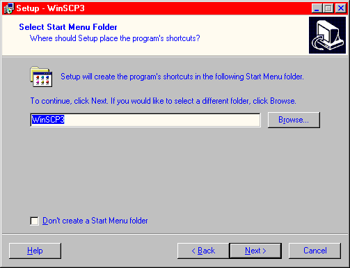 [ WinSCP Select Start Menu Folder dialogue ]