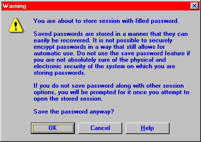 [ WinSCP warning for storing password ]