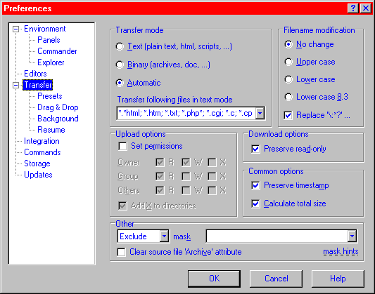 [ WinSCP preferences - transfer defaults ]