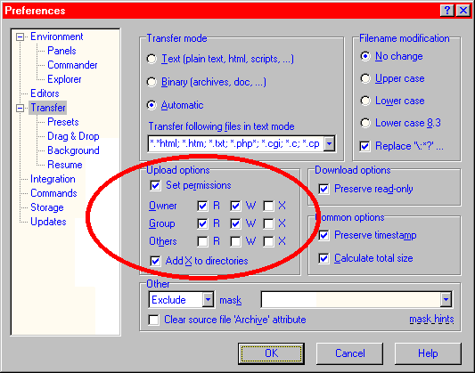 [ WinSCP preferences - transfer changed settings ]